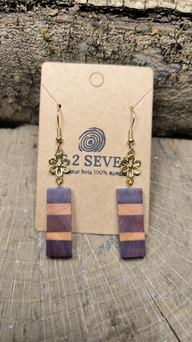 Boucles d'oreilles pendantes bois de Amarante + Cerisier + Red Heart - 240232