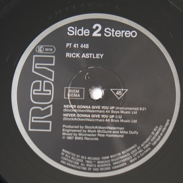 RICK ASTLEY - Never gonna give you up - Allemagne 1987 - Audio: NM - RCA PT 41 448