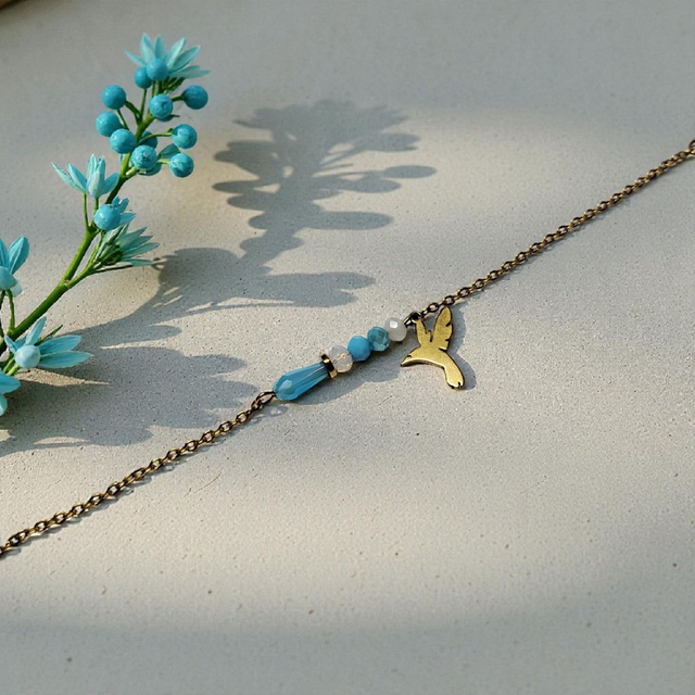 Bracelet acier inoxydable bleu turquoise et doré