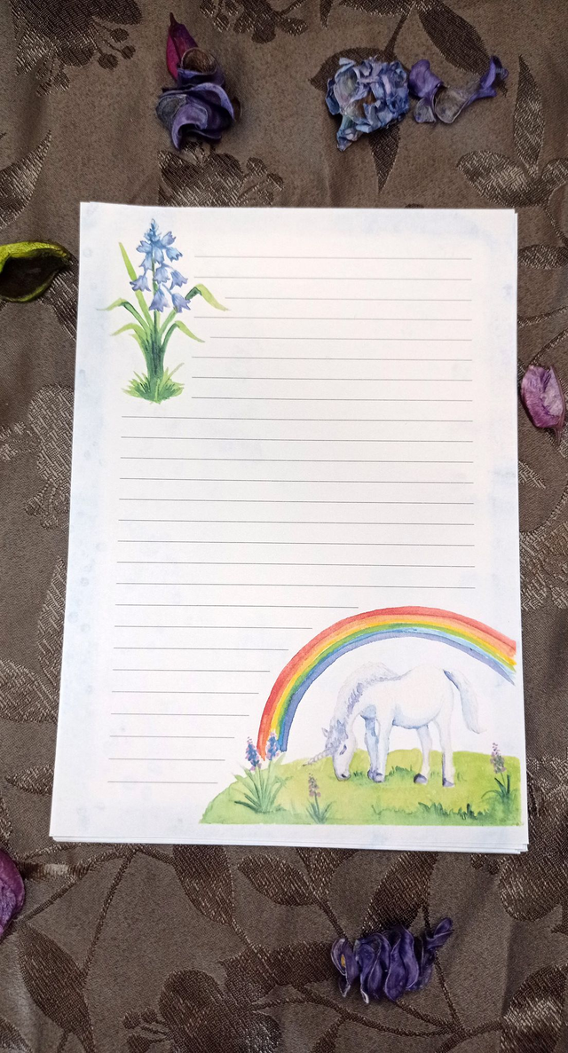 Papier à lettres et enveloppes Licorne Arc-en-Ciel