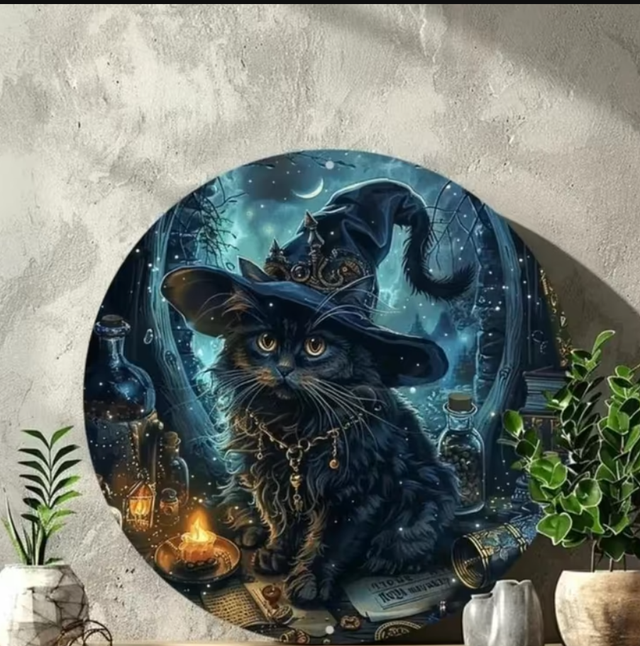 Vintage rond metalen bord Jonge Tovenaarskat (20cm) Nieuw. 