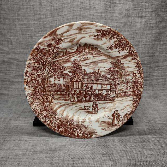 J. Broadhurst | Ontbijtbordn Plat bord (diameter 20,5 cm | hoogte 2,0 cm) &#039;Swann Inn&#039; motief in bruine kleur | Vintage