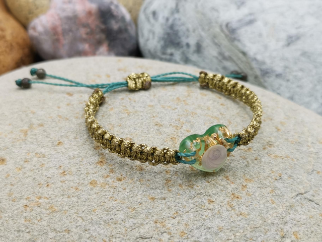 BCO-014 Bracelet cœur aqua et doré 