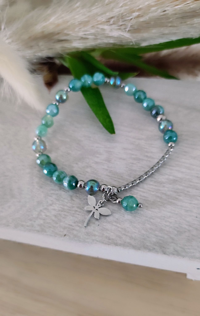 Bracelet "Renaissance" Agate verte facettée 