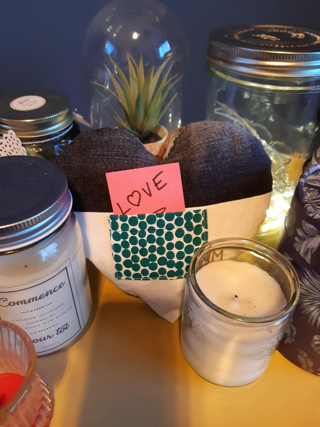 Cœur Messager en jean upcyclé -  Pois Verts