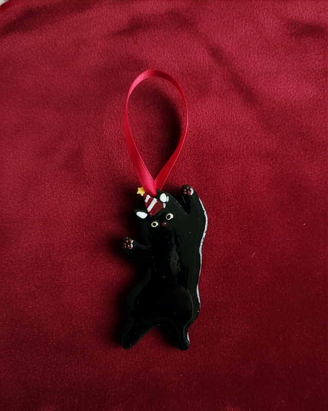 Handmade Climbing Cat Ornament | Black cat Christmas Decoration for Cat Lovers