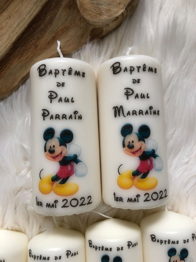 Bougie chandelle baptême personnalisée Mickey