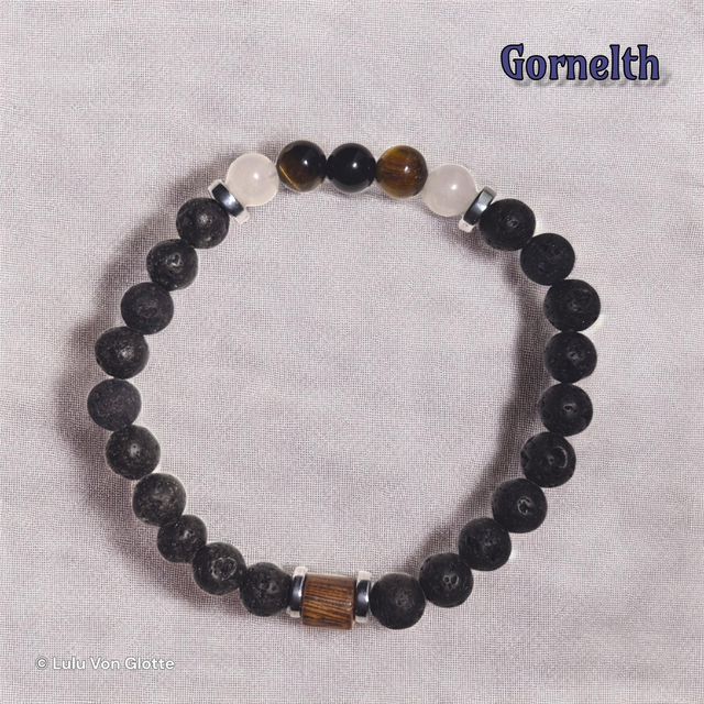 GORNELTH (Pierre de lave, jade blanc,  œil de tigre, onyx)