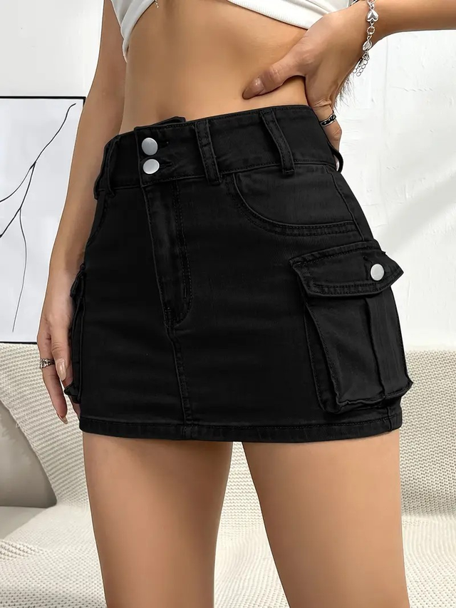 Women's High-Waisted Denim Skirt with Pockets
