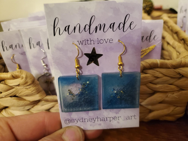 Blue Square Resin Earrings 