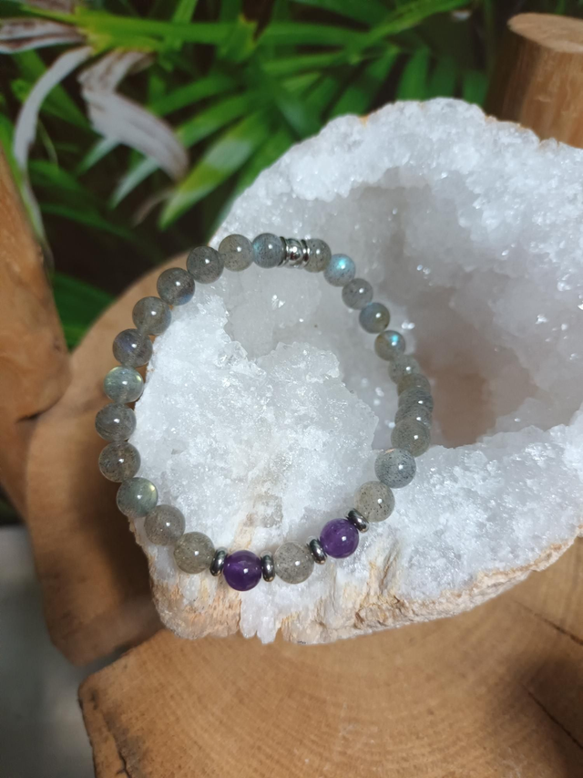 Bracelet en labradorite et améthyste