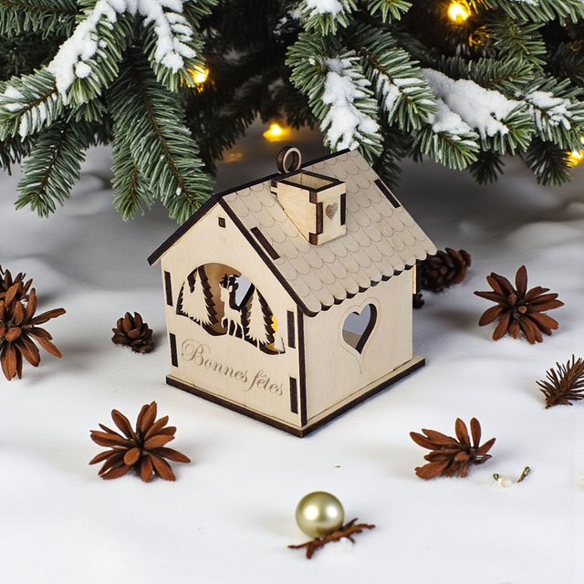 Décoration de sapin de Noël maison en bois, cadeau personnalisé - chalet de Noël déco Renne