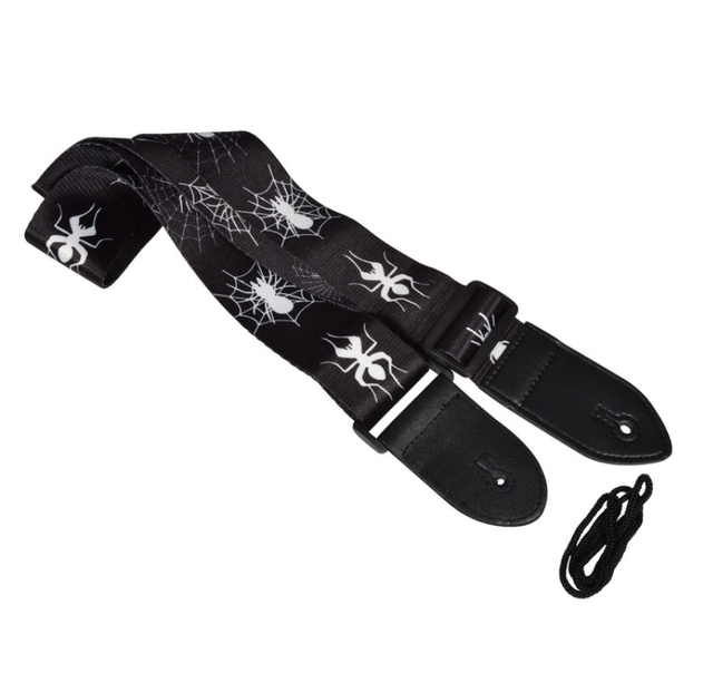 Printed Design Webbing Guitar Strap White Spider