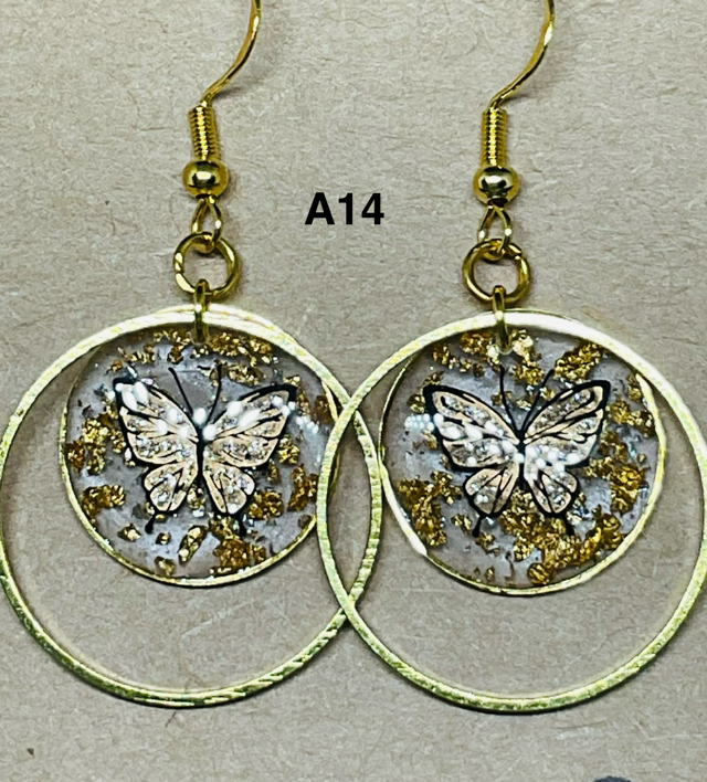 Boucles d’oreilles pendantes en pâte polymère,résine UV dorées ou argentées en acier inoxydable 