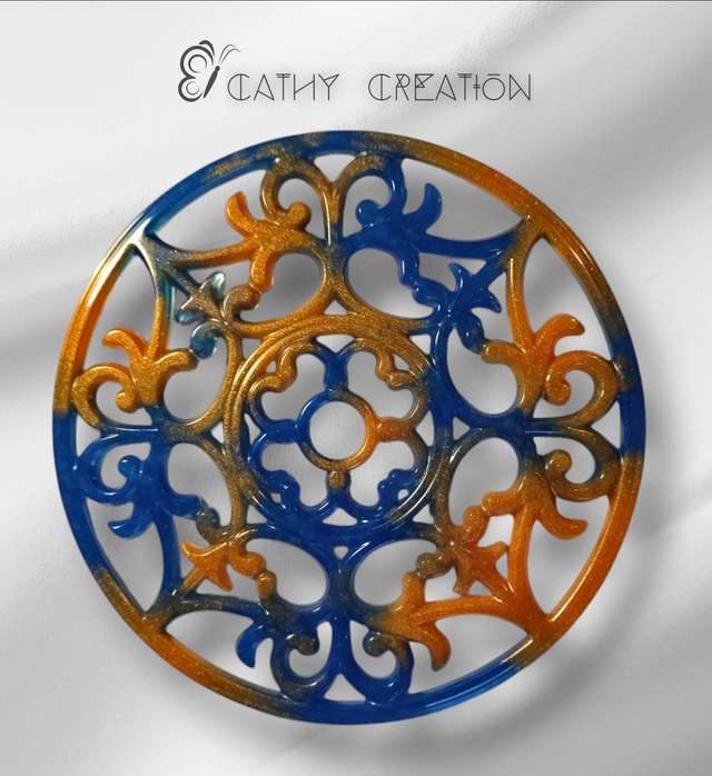 Fleur de vie bleue et dorée 20 cm de diamètre 