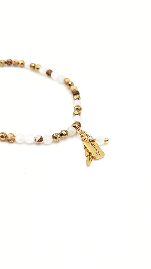 Bracelet Clara Joia Pierre de lune Acier Doré Plume