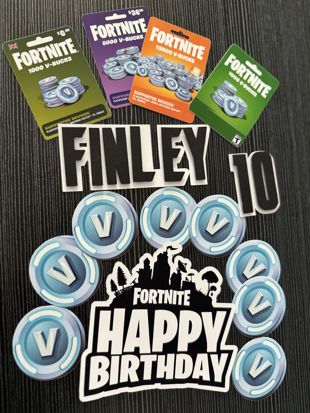 Personalised Fortnite V-Bucks Cake toppers