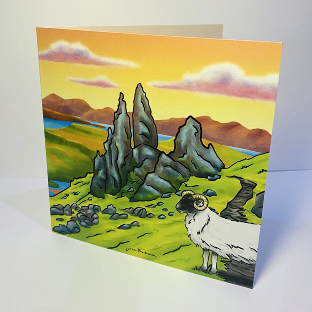 Old Man of Storr sheep greeting card