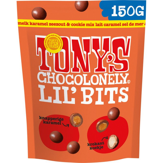 Tony's Chocolonely Lil'bits melk karamel zeezout biscuit 150g