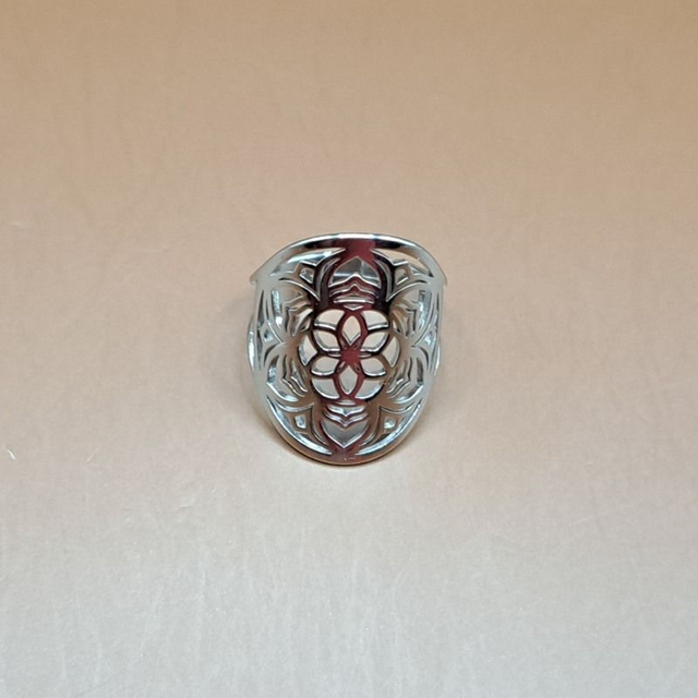 Bague ajustable Fleur de vie argentée