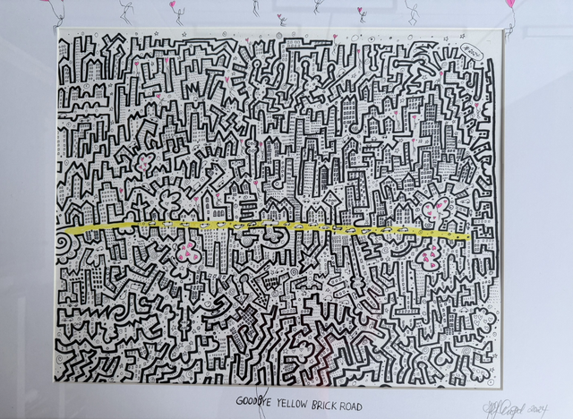 GOODBYE YELLOW BRICK ROAD, Rahmen 70x50 cm, Passepartout 50x39 cm, Edding auf Aquarellpapier 