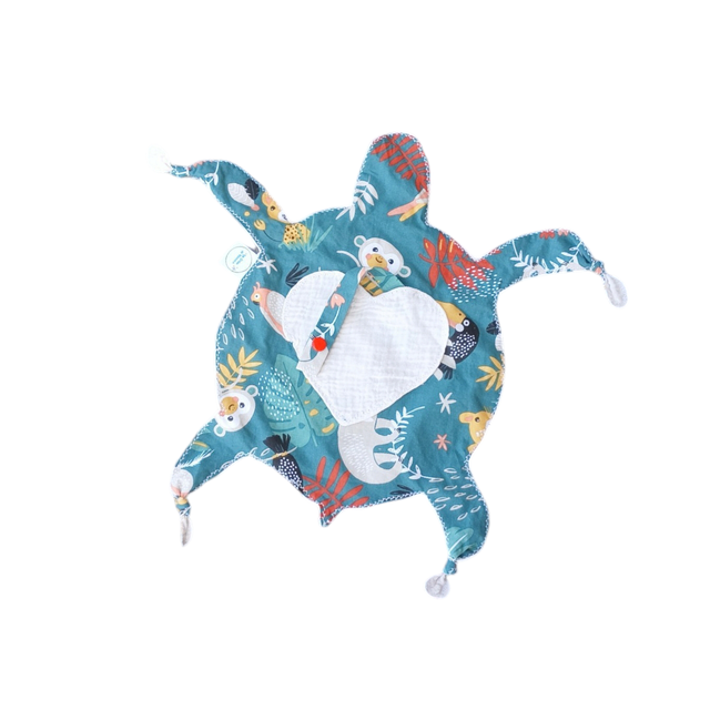 Doudou Tortue Range Tétine &quot;Papaya&quot; - Coton &amp; Minky
