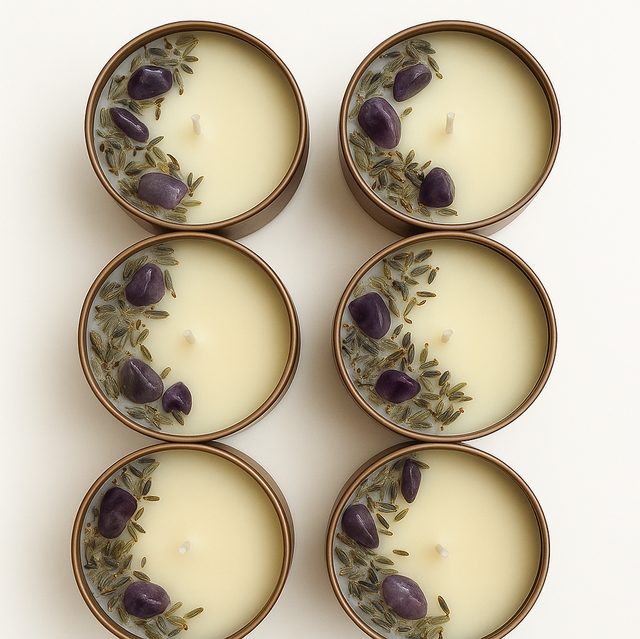 Natural Amethyst Crystals and Lavender Flowers Candle 