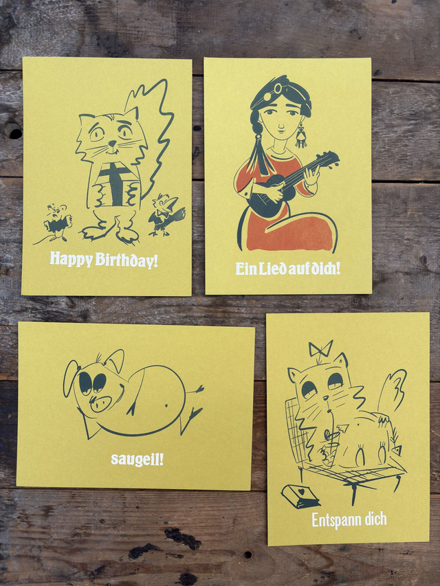 Postkartenset Letterpress/Buchdruck, ca. DIN A 5 (4 Karten)