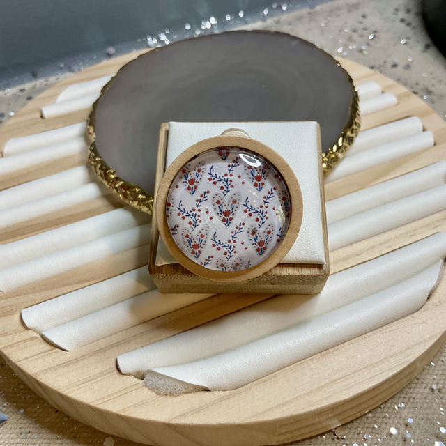 Handmade brooch with red and white heart design. Beautiful Christmas gift.