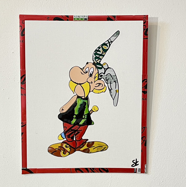 Tableau Astérix réalisé avec des canettes recyclées 24x30 cm 