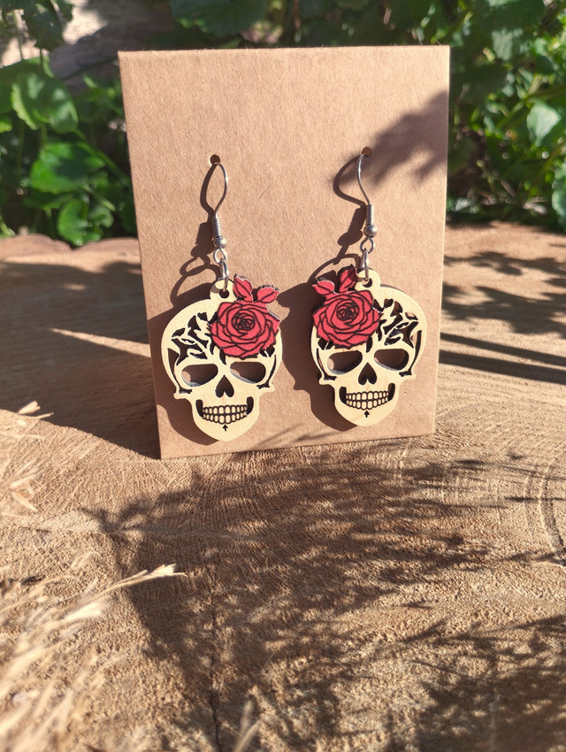 Boucles d'oreilles pendantes - Crâne rose