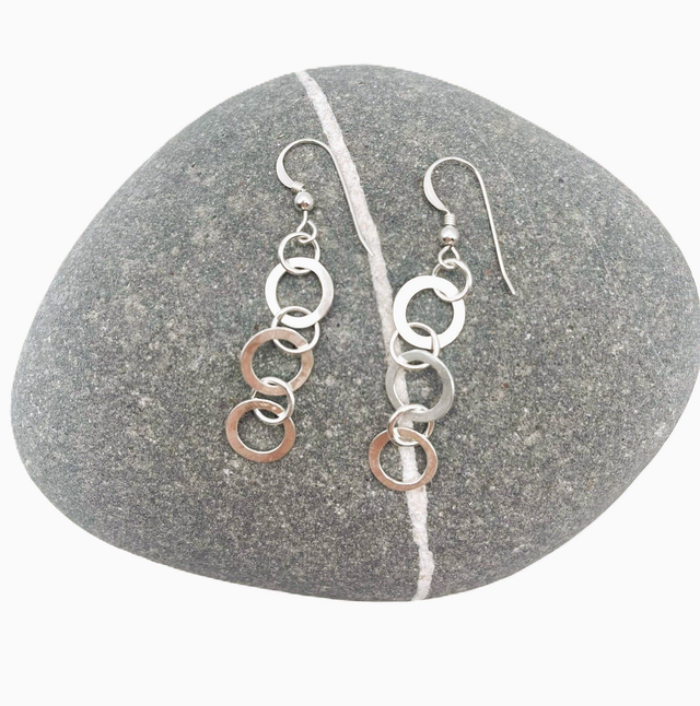 Hammered hoop sterling sIlver drop earrings