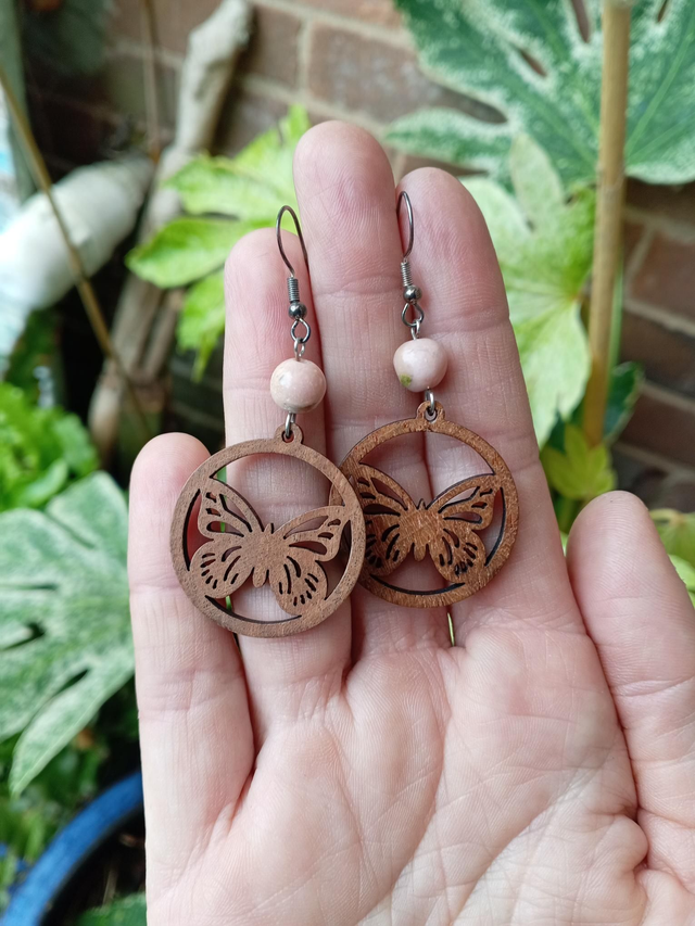 Pink Opal Bead &amp; Butterfly Charm Earrings