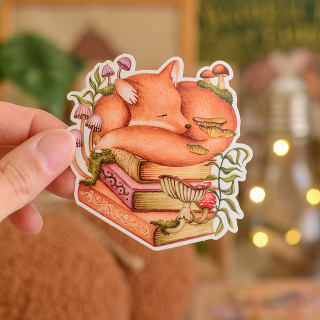 &quot;A Library Fox&quot; XL vinyl sticker