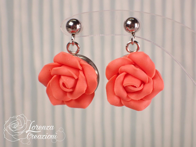 Orecchini pendenti rose corallo/flamingo