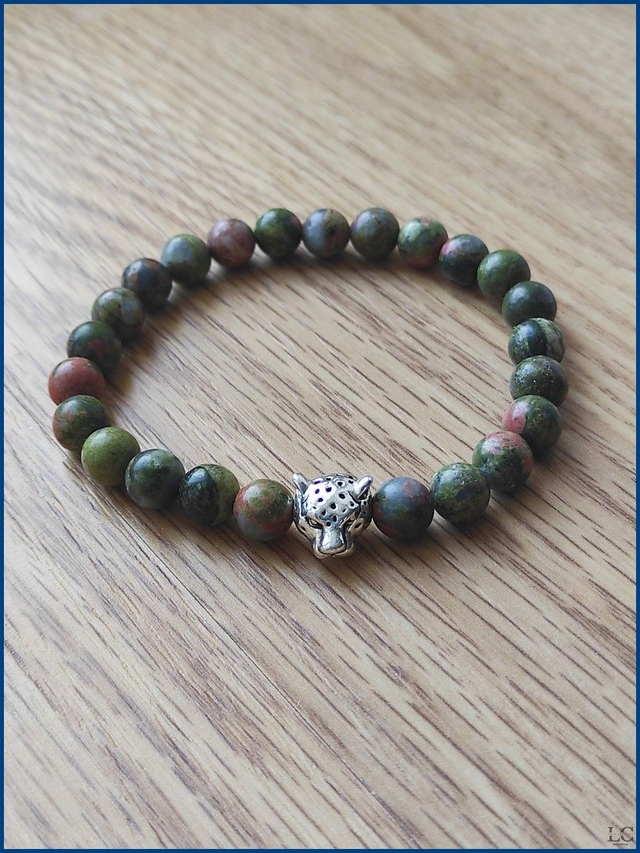 Bracelet tête de léopard - Unakite