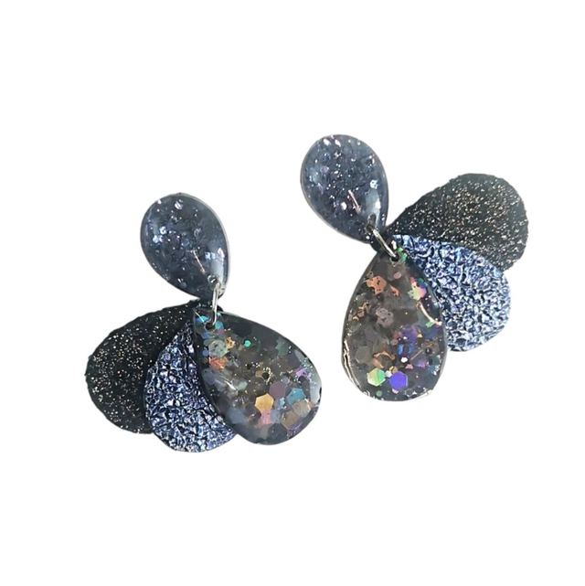 Boucles d'oreilles Paon MM gris bleuté 