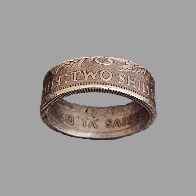 UK Two Shillings 1939 Coin Ring – 50% Silver 