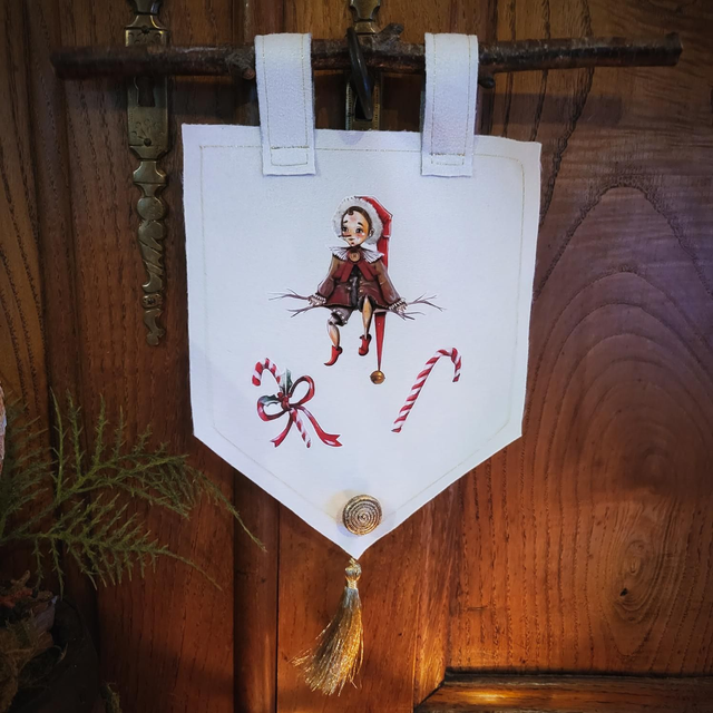 Mini blason blanc &quot;Pinocchio de Noël&quot;