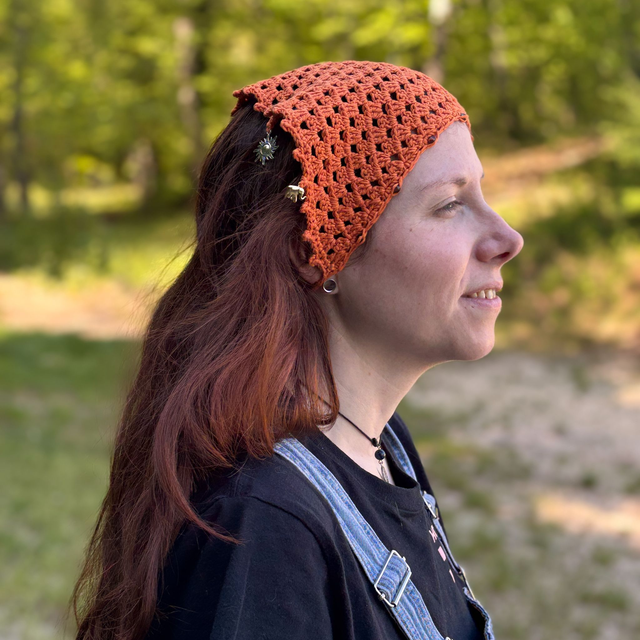 Bandana bohème orange crocheté - Perles &amp; breloques 