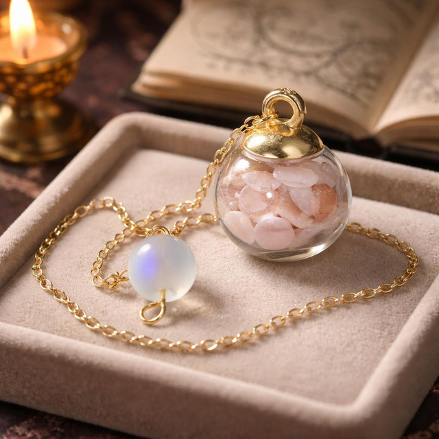 "Pierre de soleil" - Pendule bulle de verre dorée - P-19