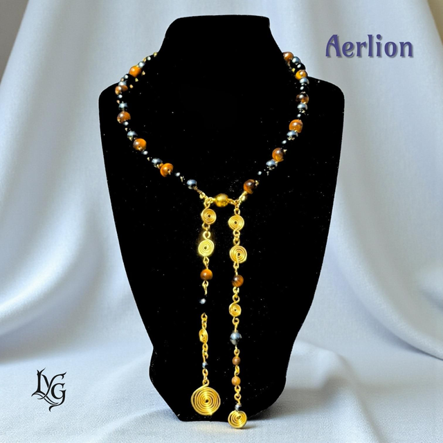 AERLION (Hématite, Oeil de tigre, Obsidienne noire, laiton)