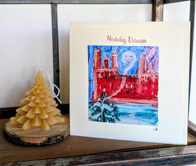Art Caernarfon Castle Christmas Card Creative Cats by Wendy 