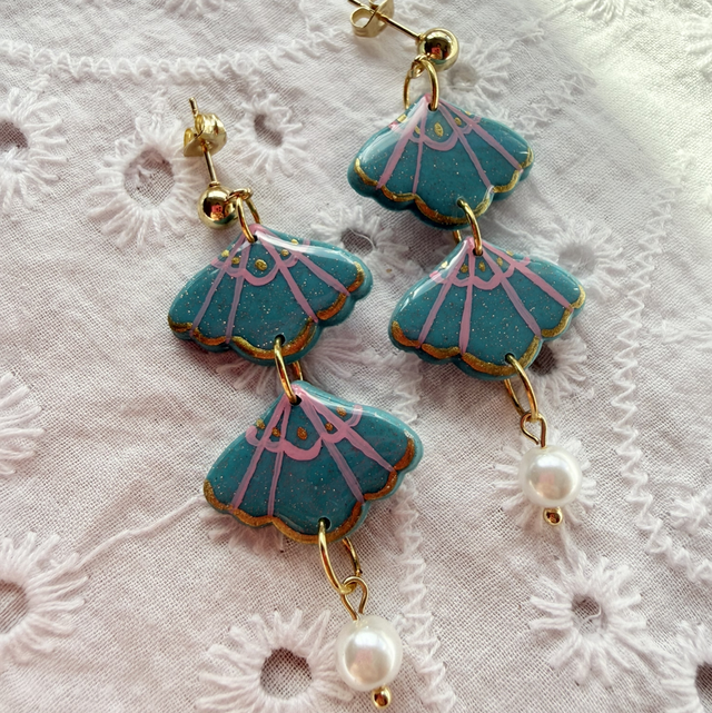 Double Shell Turquoise Seashell Dangly Earrings