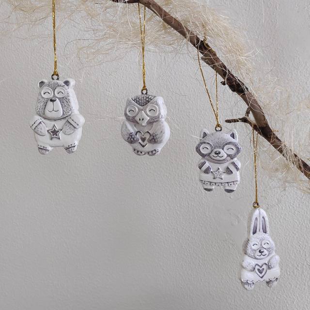 Minimalistic clay hare, raccoon, bear, owl figurines-Air dry clay farmhouse decorations-Primitive Scandinavian decoration