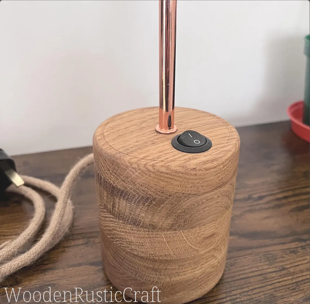 Round Hand-Turned Oak Lamp | Farmhouse Style
