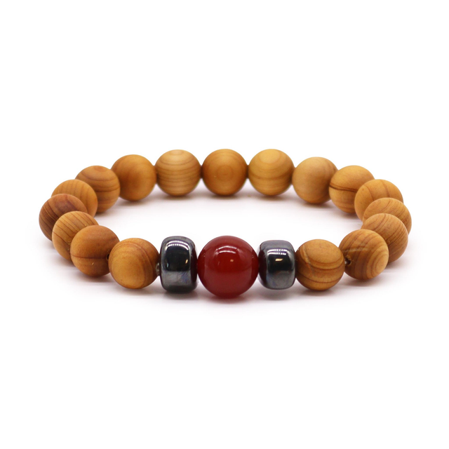 Bracelet de Chakra Racine en Cèdre avec Jaspe Rouge