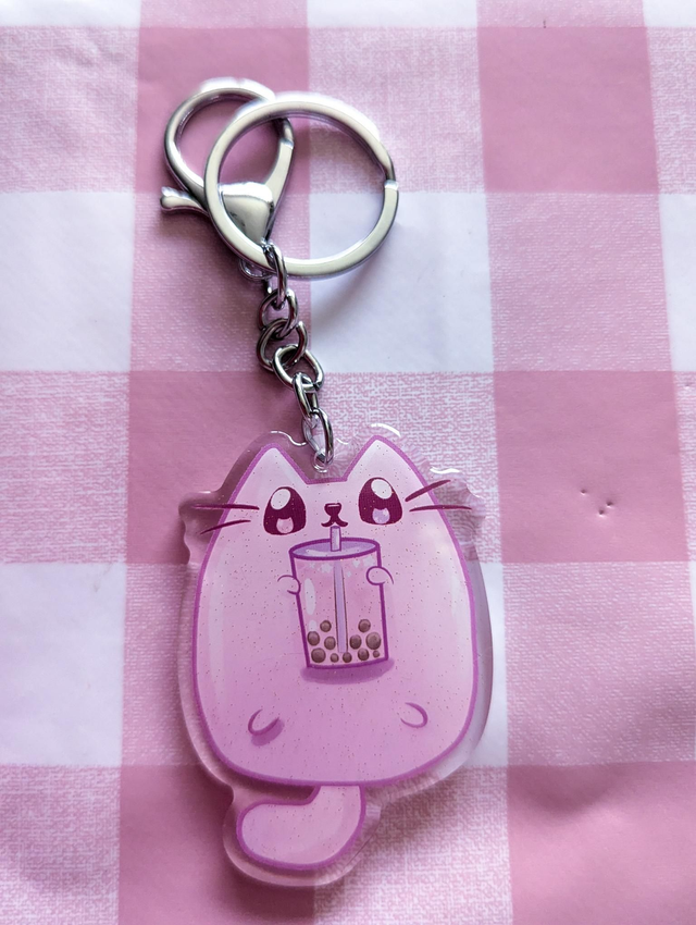 Cat Boba Keyring - boba tea cup, bubble tea cup, pink gifts, keyring charm, keychain charm, cute gifts, cat lover gifts, cat gifts
