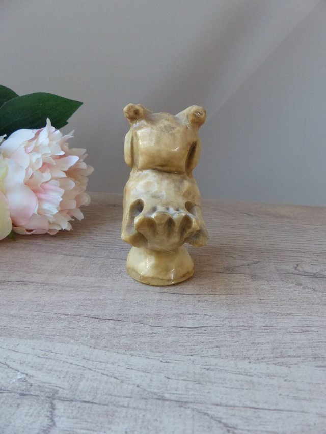 Sculpture Figurine hibou chouette en albâtre fait main espagnol alabastros alvear, Vintage 1960, ancienne statuette hibou pierre sculptée