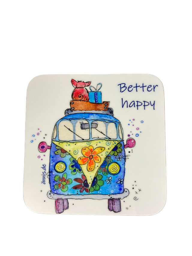 Untersetzer "Bully mit Schwein - better happy"